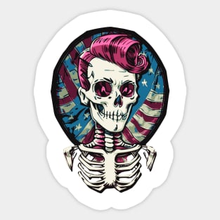 Fun Patriotic Rockabilly Skeleton Sticker